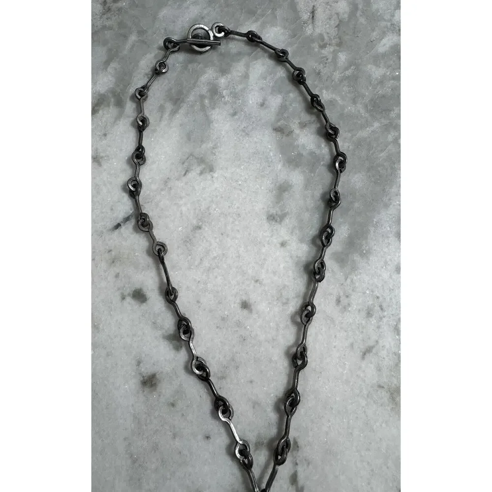 Vintage MCM Denmark Lysgard Pewter Long Brutalist Pendant Necklace 21in